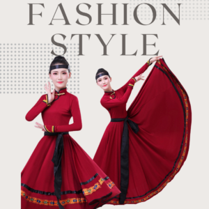 Adult Mongolian Grassland Dance Costume|New Mongolian Chopstick Dance Outfit |Stand Collar Slim Fit Flowy Dress| Rhinestone & Embroidery Stage Performance Costume
