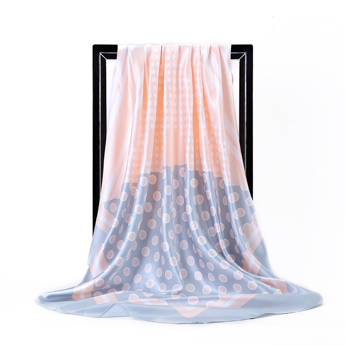 Dusty blue and blush pink polka dot satin square scarf