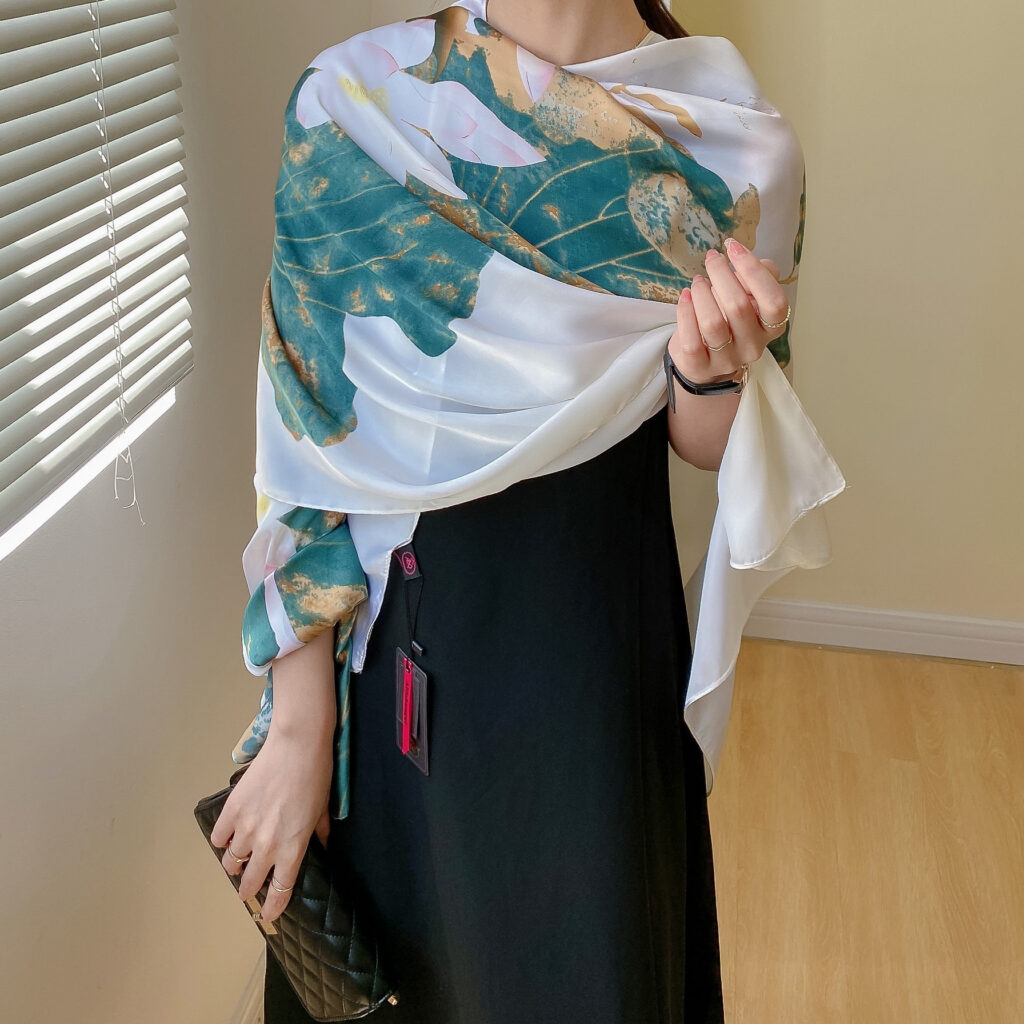Gardenia brocade scarf lightweight fabric detail