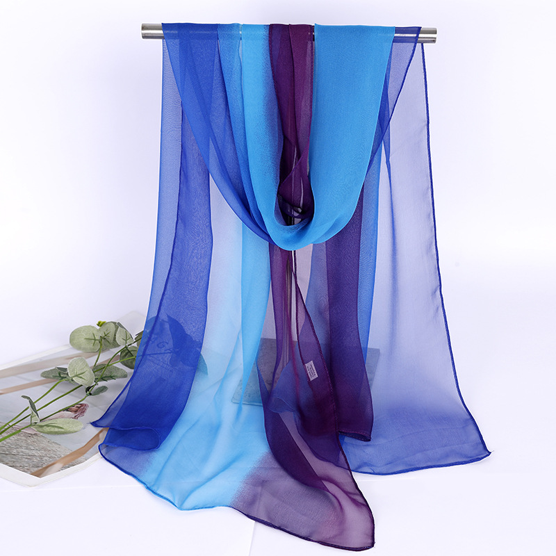 Turquoise to violet ombre chiffon scarf