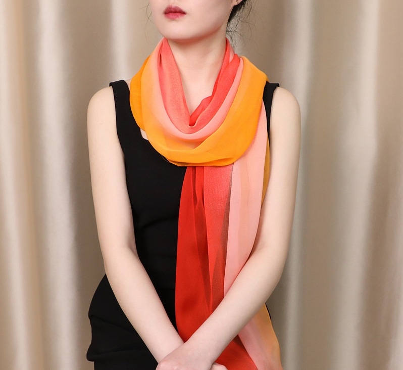 Blush pink to tangerine chiffon scarf