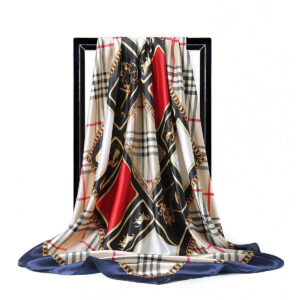 Khaki and light camel satin square scarf