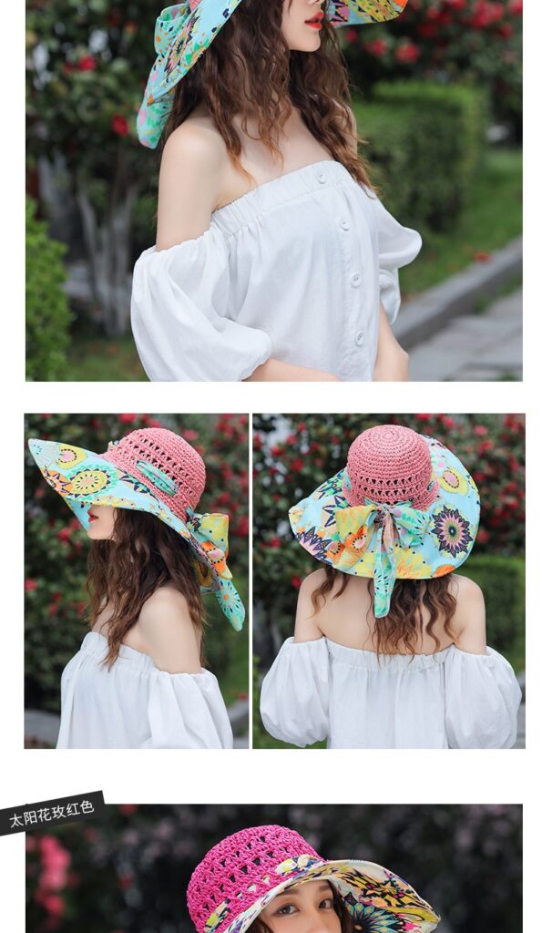 Ethnic straw sun hat styled for summer travel