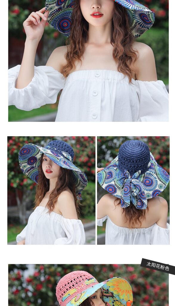 Packable straw-look sun hat for vacation
