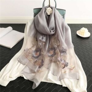 Embroidered Mulberry Silk & Wool Scarf