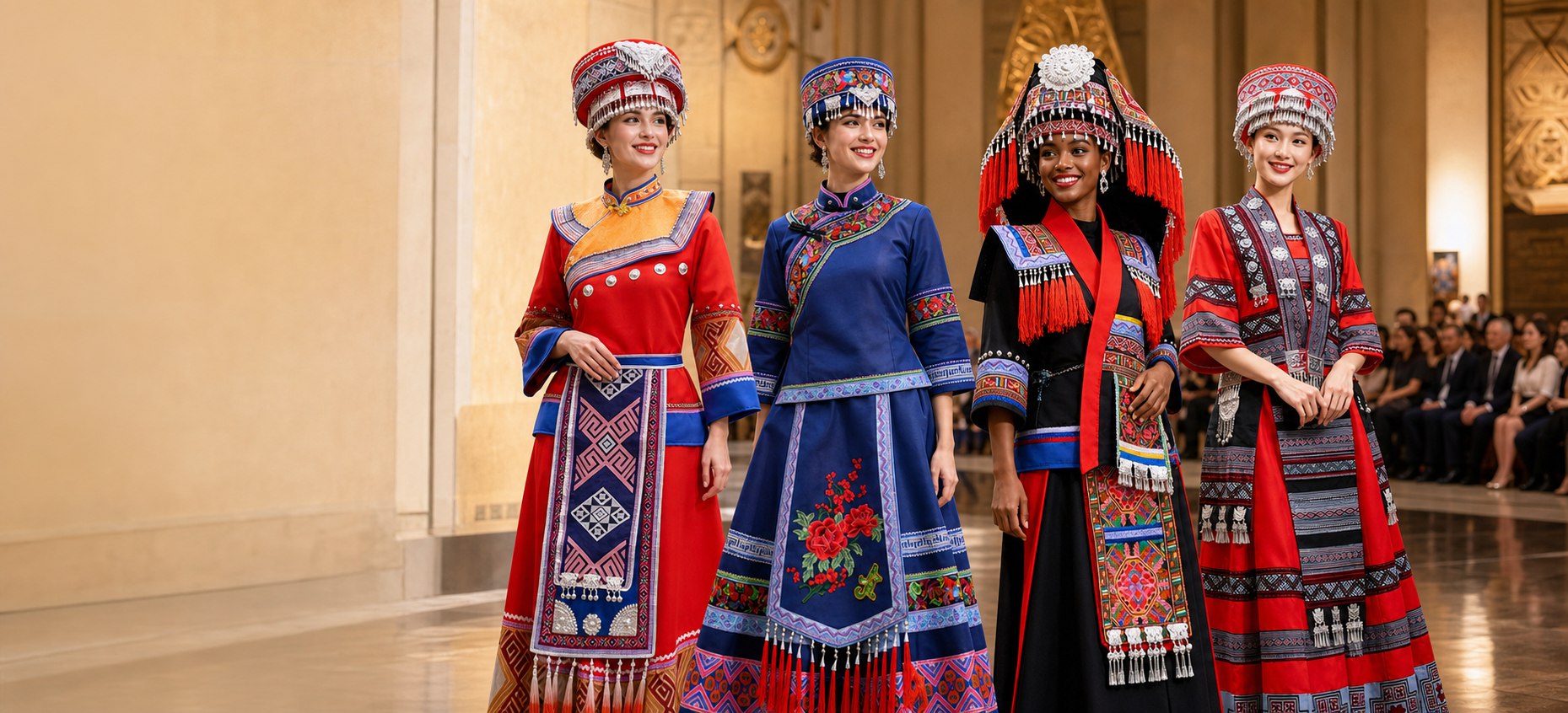 Women from different backgrounds presenting vibrant ethnic fashion